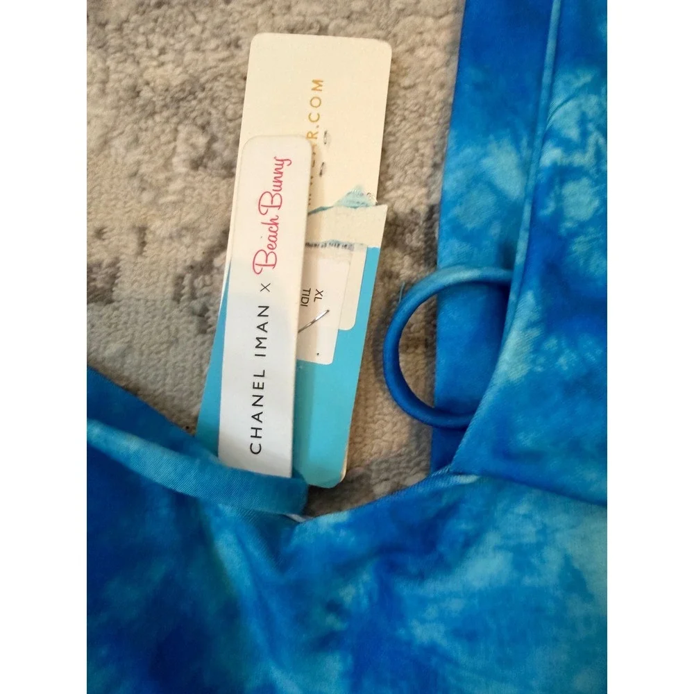 Beach Bunny x Chanel Iman Blue Tie Dye One Shoulder Bikini Top XL New